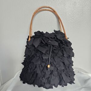 Chic Black Ruffled Shoulder Bag